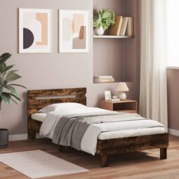 Berkfield Home Bed Frame without Mattress with LED Lights Smoked Oak 90x200 cm in Brown - thumbnail 3
