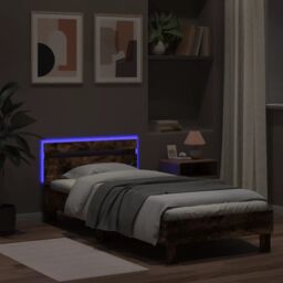 Berkfield Home Bed Frame without Mattress with LED Lights Smoked Oak 90x200 cm in Brown - thumbnail 4