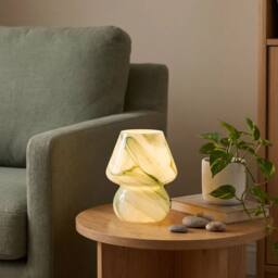Happy Homewares Modern Mini Mushroom Glass Table Lamp with Marble Effect Pattern in Green - thumbnail 6