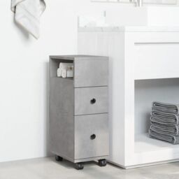 Berkfield Home Narrow Bathroom Cabinet with Wheels Concrete Grey Engineered Wood - thumbnail 3