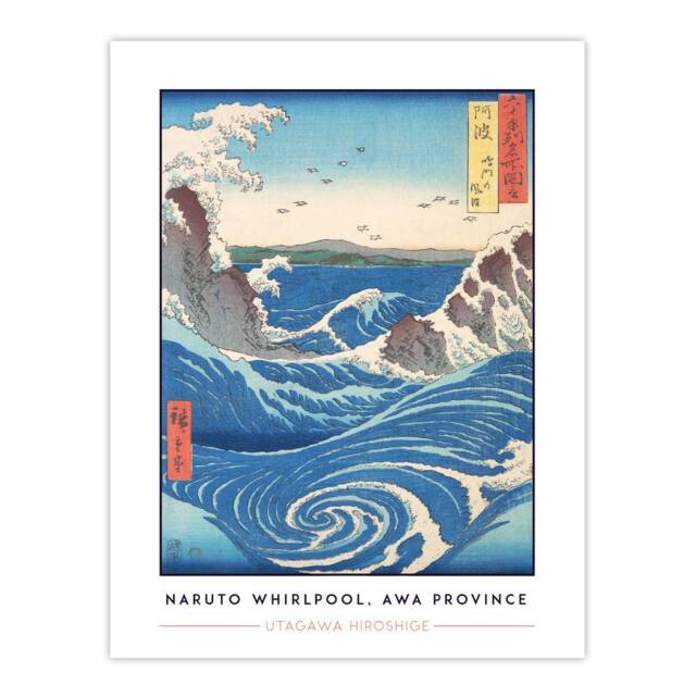 "Artery8 Utagawa Hiroshige Naruto Whirlpool Awa Province Wall Art Print in Blue - Size: W18"" x H24""" - image 1