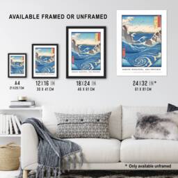 "Artery8 Utagawa Hiroshige Naruto Whirlpool Awa Province Wall Art Print in Blue - Size: W18"" x H24""" - thumbnail 3