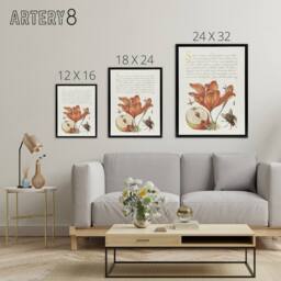 "Artery8 Insects Orange Lily & Apple Calligraphy Framed Canvas Wall Art Print in White - Size: W12"" x H16""" - thumbnail 4