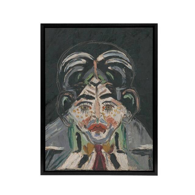 "Artery8 Head of a Woman Portrait Kubincan Black Framed Canvas Wall Art Print in Grey - Size: W12"" x H16""" - image 1