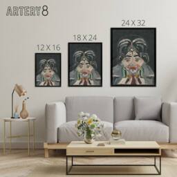 "Artery8 Head of a Woman Portrait Kubincan Black Framed Canvas Wall Art Print in Grey - Size: W12"" x H16""" - thumbnail 4