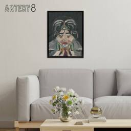 "Artery8 Head of a Woman Portrait Kubincan Black Framed Canvas Wall Art Print in Grey - Size: W12"" x H16""" - thumbnail 3
