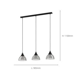 Eglo Beleser Glass & Metal 3-Light Ceiling Pendant in Black - thumbnail 5