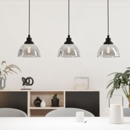 Eglo Beleser Glass & Metal 3-Light Ceiling Pendant in Black