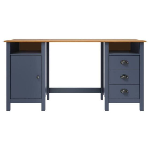 Berkfield Home Desk Hill Grey 150x50x74 cm Solid Pine Wood in Dark Blue - Size: 150 x 50 x 74 cm - image 1