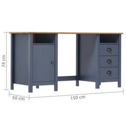 Berkfield Home Desk Hill Grey 150x50x74 cm Solid Pine Wood in Dark Blue - Size: 150 x 50 x 74 cm - thumbnail 6