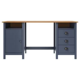 Berkfield Home Desk Hill Grey 150x50x74 cm Solid Pine Wood in Dark Blue - Size: 150 x 50 x 74 cm - thumbnail 1