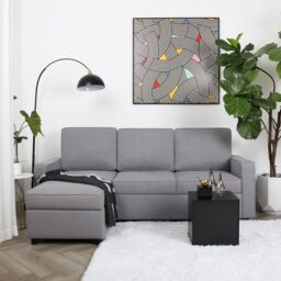 Home Garden Direct Selene - Corner Sofa Bed in Linen - Pull-out Sofa - Light Grey - Size: 2.1m