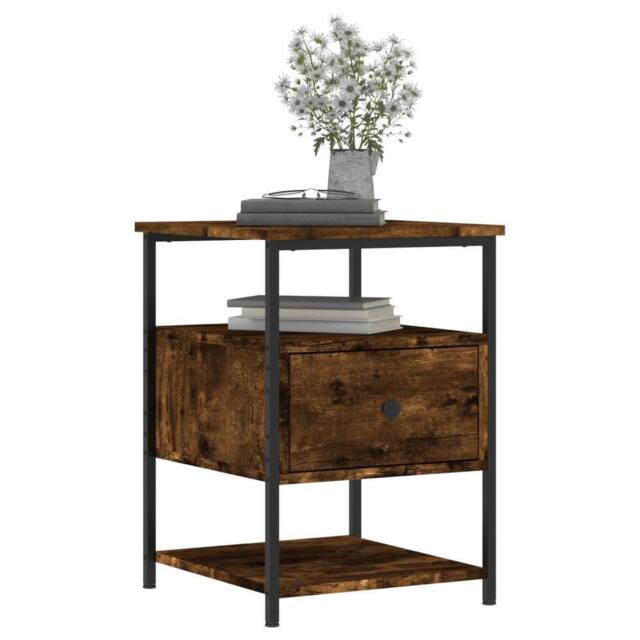 Berkfield Home Durable Bedside Cabinet Smoked Oak 40x42x56 cm Engineered Wood in Brown - Size: 40 x 42 x 56 cm - image 1