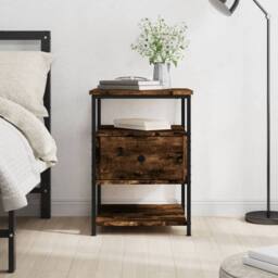 Berkfield Home Durable Bedside Cabinet Smoked Oak 40x42x56 cm Engineered Wood in Brown - Size: 40 x 42 x 56 cm - thumbnail 2