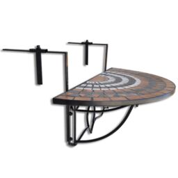 Berkfield Home Hanging Balcony Table Terracotta & White Mosaic in Brown - thumbnail 3
