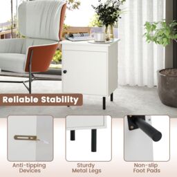 Costway 2-Tier Nightstand Modern Bedside Table with Single Door Cabinet in White - thumbnail 7