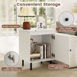 Costway 2-Tier Nightstand Modern Bedside Table with Single Door Cabinet in White - thumbnail 8