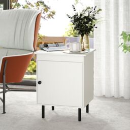 Costway 2-Tier Nightstand Modern Bedside Table with Single Door Cabinet in White - thumbnail 5