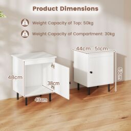 Costway 2-Tier Nightstand Modern Bedside Table with Single Door Cabinet in White - thumbnail 2
