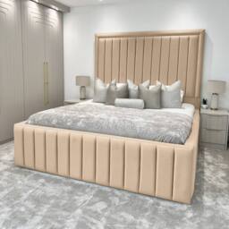 Living Comfort Bedz Hampton Slatted Base Upholstered Bed with 54-Inch panel Headboard in Beige - Size: Double - thumbnail 1