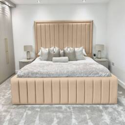 Living Comfort Bedz Hampton Slatted Base Upholstered Bed with 54-Inch panel Headboard in Beige - Size: Double - thumbnail 2