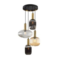 Netlighting Norma 4 Light Cluster Pendant Black Brass 3 Crystal Tones E27 - thumbnail 1