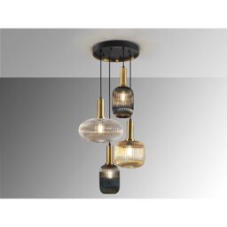 Netlighting Norma 4 Light Cluster Pendant Black Brass 3 Crystal Tones E27 - thumbnail 4