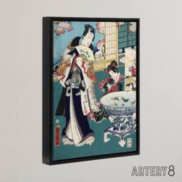 "Artery8 Spring Outing in a Villa Framed Canvas Wall Art Print Toyohara Kunichika in Blue - Size: W12"" x H16""" - thumbnail 2
