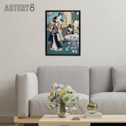 "Artery8 Spring Outing in a Villa Framed Canvas Wall Art Print Toyohara Kunichika in Blue - Size: W12"" x H16""" - thumbnail 3