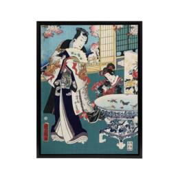 "Artery8 Spring Outing in a Villa Framed Canvas Wall Art Print Toyohara Kunichika in Blue - Size: W12"" x H16""" - thumbnail 1