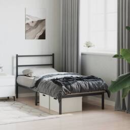 Berkfield Home Metal Bed Frame without Mattress with Headboard Black 90x200cm - Size: 90x200 cm - thumbnail 4