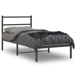 Berkfield Home Metal Bed Frame without Mattress with Headboard Black 90x200cm - Size: 90x200 cm - thumbnail 2