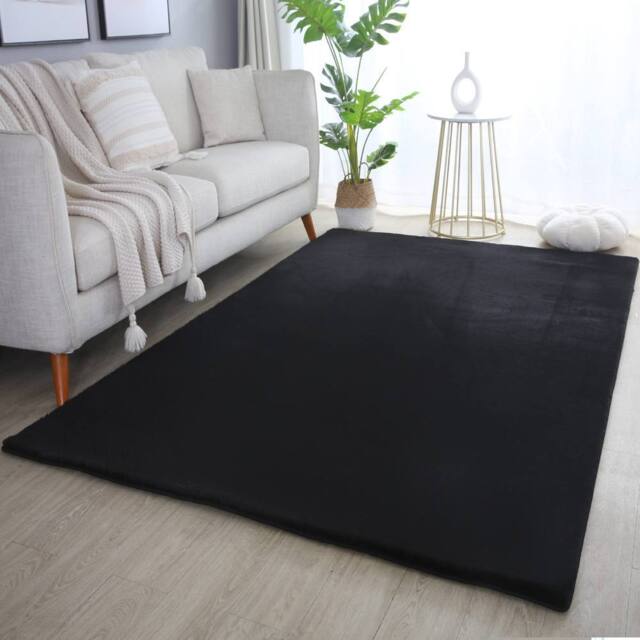 Desire Rugs Plushtale Washable Low Pile Living Room Area Rug - Fluffy Super Soft in Black - Size: 60 cm x 100 cm - image 1