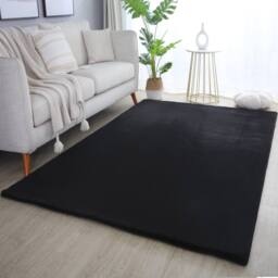 Desire Rugs Plushtale Washable Low Pile Living Room Area Rug - Fluffy Super Soft in Black - Size: 60 cm x 100 cm - thumbnail 1