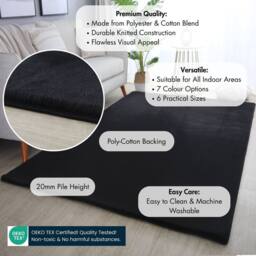 Desire Rugs Plushtale Washable Low Pile Living Room Area Rug - Fluffy Super Soft in Black - Size: 60 cm x 100 cm - thumbnail 3