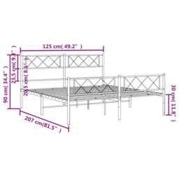 Berkfield Home Metal Bed Frame with Headboard & Footboard White 120x200 cm - Size: Small Double - thumbnail 9