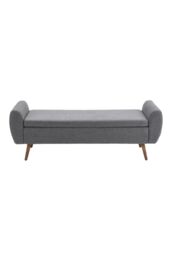 Living and Home 2-Seat Linen Upholstered Storage Bench with Side Arms and Walnut Colored Legs in Grey - thumbnail 4