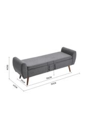 Living and Home 2-Seat Linen Upholstered Storage Bench with Side Arms and Walnut Colored Legs in Grey - thumbnail 3