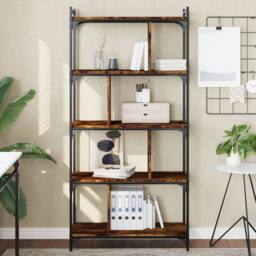 Berkfield Home Decorative Bookcase 5-Tier Smoked Oak 76x32x158 cm Engineered Wood in Brown - Size: 76 x 32 x 158 cm - thumbnail 2