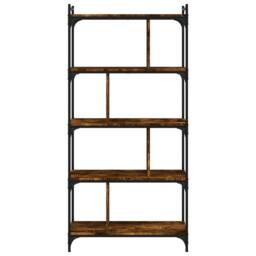 Berkfield Home Decorative Bookcase 5-Tier Smoked Oak 76x32x158 cm Engineered Wood in Brown - Size: 76 x 32 x 158 cm - thumbnail 4