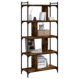Berkfield Home Decorative Bookcase 5-Tier Smoked Oak 76x32x158 cm Engineered Wood in Brown - Size: 76 x 32 x 158 cm - thumbnail 1