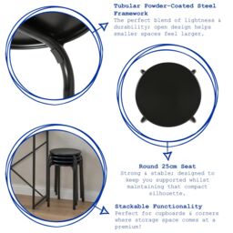 Harbour Housewares Metal Stacking Stool - Matt White in Black - thumbnail 2
