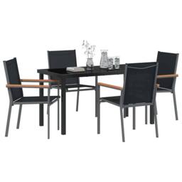 Berkfield Home 5 Piece Garden Dining Set Black Textilene & Steel - thumbnail 3