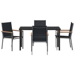Berkfield Home 5 Piece Garden Dining Set Black Textilene & Steel - thumbnail 7