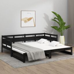 Berkfield Home Pull-out Day Bed Black Solid Wood Pine 2x(80x200) cm - thumbnail 4