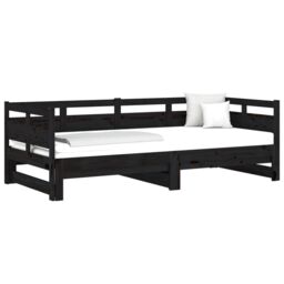 Berkfield Home Pull-out Day Bed Black Solid Wood Pine 2x(80x200) cm - thumbnail 3