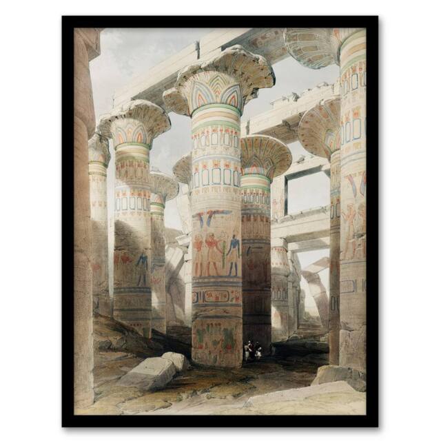 Artery8 David Roberts Framed Wall Art Karnak Temple Great Hypostyle Hall in Beige - Size: A4 - image 1