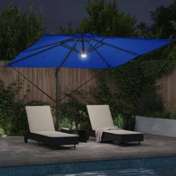 Berkfield Home Cantilever Roma Parasol with LEDs Azure Blue 286x285x270 cm Aluminium - Size: 286 x 285 x 270 cm - thumbnail 4
