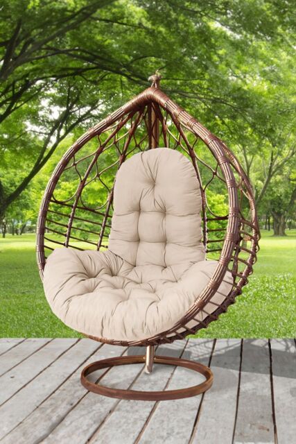 Living and Home Hanging Egg Chair Thick Cushion Swing Chair Pad in Camel