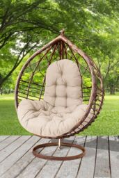 Living and Home Hanging Egg Chair Thick Cushion Swing Chair Pad in Camel - thumbnail 1
